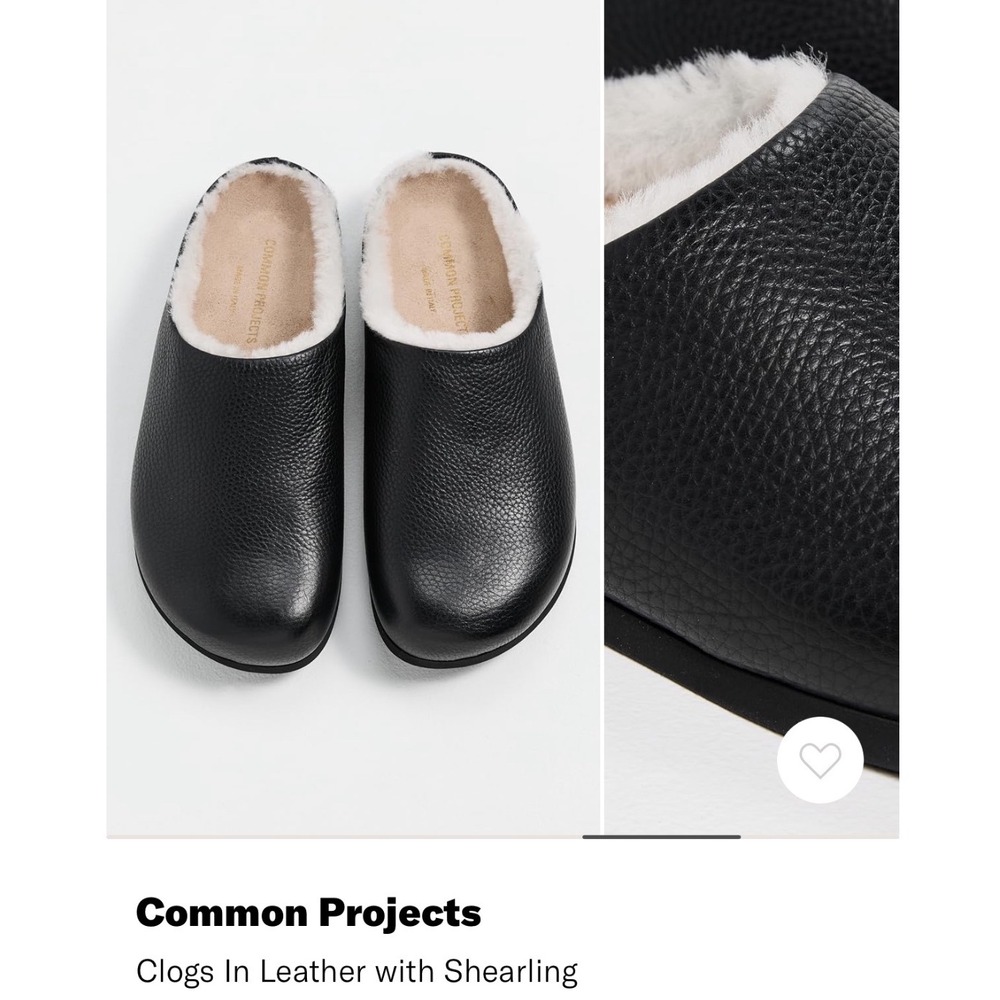 Common Projects Black Leather Shearling Lined Clogs Mules Shoes Woman 37 6215